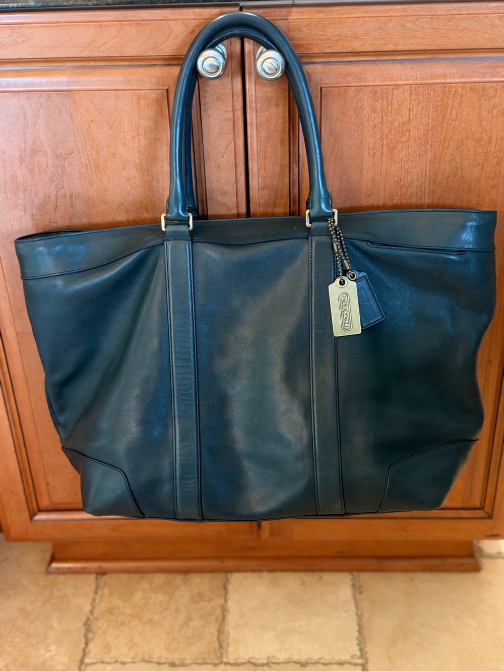 COACH Bleecker Legacy Dark Green Leather Weekend Tote Bag Zip Top Travel 70487